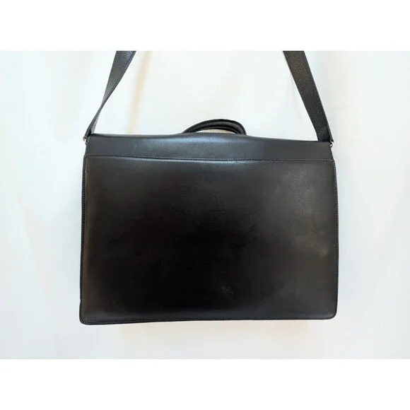 Mark Cross Vintage Black Polished Leather Accordion Briefcase Shoulder Strap - Picture 4 of 16